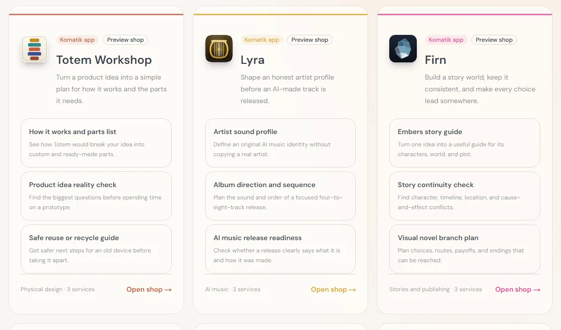 Pack preview shops for Totem Workshop, Lyra and Firn